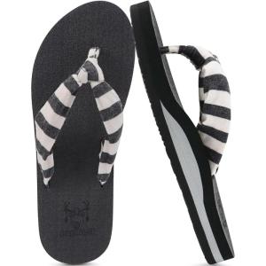 imageKuaiLu Flip Flops for Women with Arch Support Yoga Mat Comfortable Summer Beach Walking Thong Cushion Sandals Slip On Indoor OutdoorBlack White