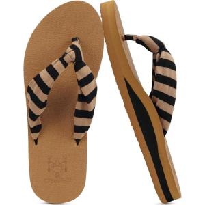 imageKuaiLu Flip Flops for Women with Arch Support Yoga Mat Comfortable Summer Beach Walking Thong Cushion Sandals Slip On Indoor OutdoorKhaki Black