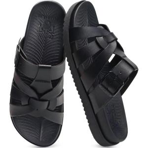 imageKuaiLu Gladiator Sandals for Women with Comfortable Arch Support Summer Beach Walking Fisherman Slides Boho Outfits Slip on Cushion Shoes Indoor OutdoorBlack