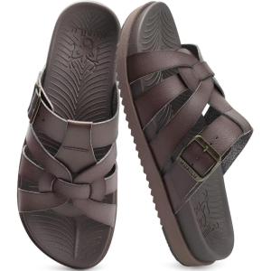 imageKuaiLu Gladiator Sandals for Women with Comfortable Arch Support Summer Beach Walking Fisherman Slides Boho Outfits Slip on Cushion Shoes Indoor OutdoorBrown