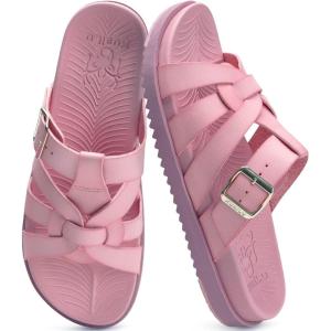 imageKuaiLu Gladiator Sandals for Women with Comfortable Arch Support Summer Beach Walking Fisherman Slides Boho Outfits Slip on Cushion Shoes Indoor OutdoorPink