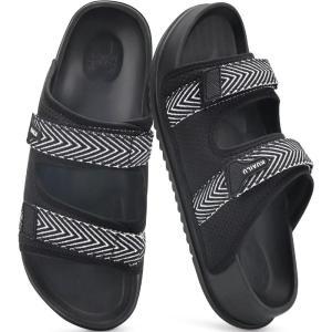 imageKuaiLu Mens Casual Sandals with Comfortable Orthopedic Arch Support Summer Beach Walking Shoes Cushion Slides Slip on Indoor OutdoorBlack