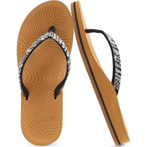 imageKuaiLu Womens Rhinestone Flip Flops with Comfort Arch Support Yoga Mat Cushion Sandals Fashion Summer Beach Travel Orthotic Walking Thong Sandles Slip on Plantar Fasciitis Indoor Outdoor ShoesBlack Khaki