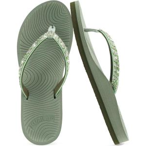 imageKuaiLu Womens Rhinestone Flip Flops with Comfort Arch Support Yoga Mat Cushion Sandals Fashion Summer Beach Travel Orthotic Walking Thong Sandles Slip on Plantar Fasciitis Indoor Outdoor ShoesGreen