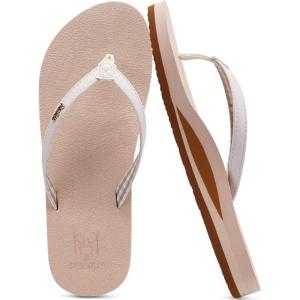 imageKuaiLu Womens Arch Support Flip Flops Comfortable Yoga Mat Slip on Summer Beach Walking Thong Cushion SandalsBeige