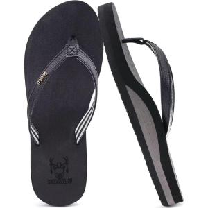 imageKuaiLu Womens Arch Support Flip Flops Comfortable Yoga Mat Slip on Summer Beach Walking Thong Cushion SandalsBlack