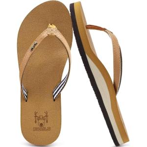 imageKuaiLu Womens Arch Support Flip Flops Comfortable Yoga Mat Slip on Summer Beach Walking Thong Cushion SandalsKhaki