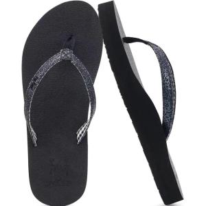 imageKuaiLu Womens Arch Support Flip Flops Comfortable Yoga Mat Slip on Summer Beach Walking Thong Cushion SandalsPure Black