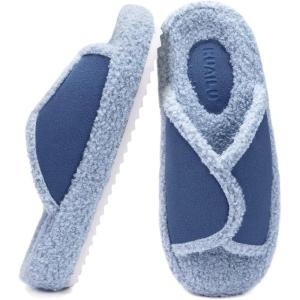 imageKUAILU Women Cozy Slippers Comfortable Suede Faux Fluff Warm Sherpa Lining House slippers for ladies Bedroom Memory Foam Cushioned Orthotic Open Toe Slides Thick Hard Sole IndoorampampOutdoor US Size 511Bluechoose One Size Up