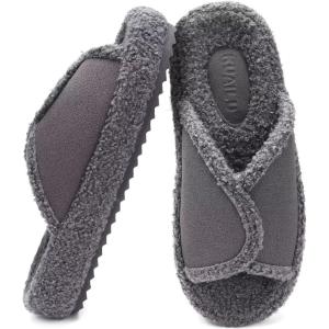 imageKUAILU Women Cozy Slippers Comfortable Suede Faux Fluff Warm Sherpa Lining House slippers for ladies Bedroom Memory Foam Cushioned Orthotic Open Toe Slides Thick Hard Sole IndoorampampOutdoor US Size 511Greychoose One Size Up