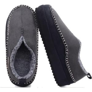 imageKuaiLu Mens Moccasin Slippers Memory Foam IndoorOutdoor Warm Suede House Shoes Winter Clogs Slipon Boots Slippers For Man with Fuzzy Sherpa Lining ampamp Arch Support Grey Black Size 10