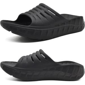 imageKuaiLu Mens Recovery Sandals Orthotic Thick Cushion Open Toe Sport Slides With Comfortable Plantar Fasciitis Arch Support Reduces Stress on Feet Joints ampamp Back PostExerciseBlack