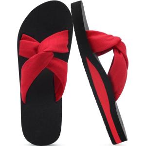 imageKuaiLu Womens Dressy Sandals with Arch Support Yoga Mat Comfortable Cushion Walking Criss Cross Slides Summer Beach Slip On Indoor Outdoor SlippersBlackRed
