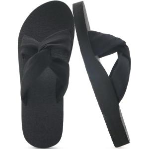 imageKuaiLu Womens Dressy Sandals with Arch Support Yoga Mat Comfortable Cushion Walking Criss Cross Slides Summer Beach Slip On Indoor Outdoor SlippersBlack