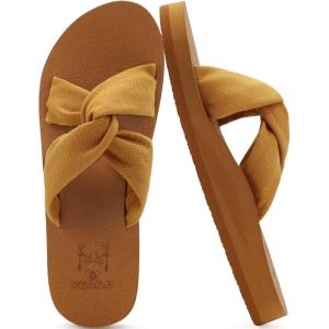 imageKuaiLu Womens Dressy Sandals with Arch Support Yoga Mat Comfortable Cushion Walking Criss Cross Slides Summer Beach Slip On Indoor Outdoor SlippersKhaki