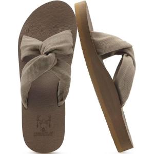 imageKuaiLu Womens Dressy Sandals with Arch Support Yoga Mat Comfortable Cushion Walking Criss Cross Slides Summer Beach Slip On Indoor Outdoor SlippersTaupe