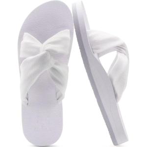 imageKuaiLu Womens Dressy Sandals with Arch Support Yoga Mat Comfortable Cushion Walking Criss Cross Slides Summer Beach Slip On Indoor Outdoor SlippersWhite