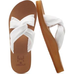imageKuaiLu Womens Dressy Sandals with Arch Support Yoga Mat Comfortable Cushion Walking Criss Cross Slides Summer Beach Slip On Indoor Outdoor SlippersWhite Khaki