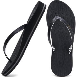 imageKuaiLu Womens Fashion Flip Flops Ladies Lightweight Summer Beach Yoga Mat Thong Sandals with Comfortable Arch SupportBlack