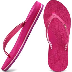 imageKuaiLu Womens Fashion Flip Flops Ladies Lightweight Summer Beach Yoga Mat Thong Sandals with Comfortable Arch SupportBright Pink