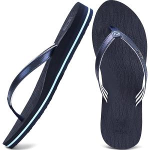 imageKuaiLu Womens Fashion Flip Flops Ladies Lightweight Summer Beach Yoga Mat Thong Sandals with Comfortable Arch SupportDarkblue