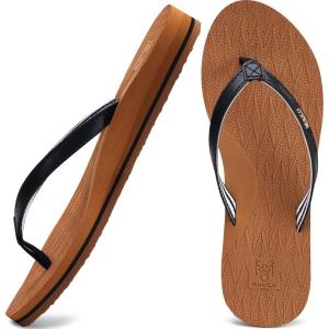 imageKuaiLu Womens Fashion Flip Flops Ladies Lightweight Summer Beach Yoga Mat Thong Sandals with Comfortable Arch SupportKhakiblack