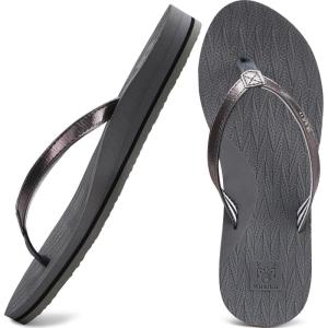 imageKuaiLu Womens Fashion Flip Flops Ladies Lightweight Summer Beach Yoga Mat Thong Sandals with Comfortable Arch SupportShiny Grey