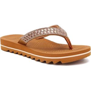 imageKuaiLu Womens Orthotic Flip Flops with Arch Support Yoga Mat Cushion Fashion Rhinestone Sandals Summer Walking Beach Travel Thong Slides Comfy Plantar Fasciitis Indoor Outdoor Sandles US511Khaki
