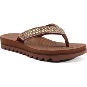 imageKuaiLu Womens Orthotic Flip Flops with Arch Support Yoga Mat Cushion Fashion Rhinestone Sandals Summer Walking Beach Travel Thong Slides Comfy Plantar Fasciitis Indoor Outdoor Sandles US511Brown