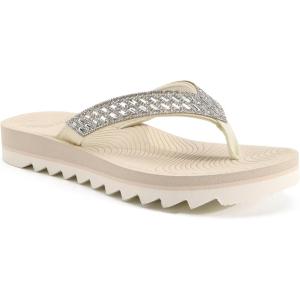 imageKuaiLu Womens Orthotic Flip Flops with Arch Support Yoga Mat Cushion Fashion Rhinestone Sandals Summer Walking Beach Travel Thong Slides Comfy Plantar Fasciitis Indoor Outdoor Sandles US511Beige White