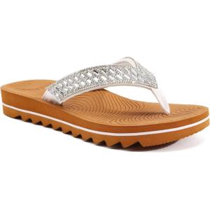 imageKuaiLu Womens Orthotic Flip Flops with Arch Support Yoga Mat Cushion Fashion Rhinestone Sandals Summer Walking Beach Travel Thong Slides Comfy Plantar Fasciitis Indoor Outdoor Sandles US511White Khaki