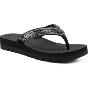imageKuaiLu Womens Orthotic Flip Flops with Arch Support Yoga Mat Cushion Fashion Rhinestone Sandals Summer Walking Beach Travel Thong Slides Comfy Plantar Fasciitis Indoor Outdoor Sandles US511Black