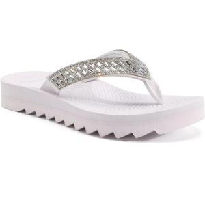 imageKuaiLu Womens Orthotic Flip Flops with Arch Support Yoga Mat Cushion Fashion Rhinestone Sandals Summer Walking Beach Travel Thong Slides Comfy Plantar Fasciitis Indoor Outdoor Sandles US511Silver White