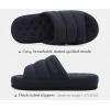 imageKuaiLu Mens Fashion Quilted Cottonblend Fabric Sandal Slippers Cozy Memory Foam IndoorOutdoor House Shoes with Lightweight Soft Cushion Footbed Hard Rubber SoleAll Black