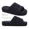imageKuaiLu Mens Fashion Quilted Cottonblend Fabric Sandal Slippers Cozy Memory Foam IndoorOutdoor House Shoes with Lightweight Soft Cushion Footbed Hard Rubber SoleAll Black
