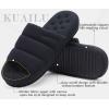 imageKuaiLu Mens Fashion Quilted Cottonblend Fabric Sandal Slippers Cozy Memory Foam IndoorOutdoor House Shoes with Lightweight Soft Cushion Footbed Hard Rubber SoleAll Black