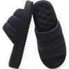 imageKuaiLu Mens Fashion Quilted Cottonblend Fabric Sandal Slippers Cozy Memory Foam IndoorOutdoor House Shoes with Lightweight Soft Cushion Footbed Hard Rubber SoleAll Black