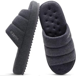 imageKuaiLu Mens Fashion Quilted Cottonblend Fabric Sandal Slippers Cozy Memory Foam IndoorOutdoor House Shoes with Lightweight Soft Cushion Footbed Hard Rubber SoleGrey
