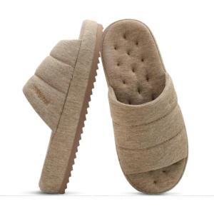 imageKuaiLu Mens Fashion Quilted Cottonblend Fabric Sandal Slippers Cozy Memory Foam IndoorOutdoor House Shoes with Lightweight Soft Cushion Footbed Hard Rubber SoleApricot Yellow