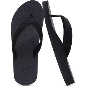 imageKuaiLu Womens Arch Support Flip Flops Ladies Comfort Lightweight Soft Yoga Mat Cushion Walking Thong SandalsAll Black