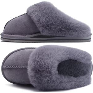 imageKuaiLu Womens Fluff Dual Memory Foam Slippers Ladies Cozy Arch Support Warm Scuff Slippers Slip on Comfy Winter House Shoes with NonSlip Indoor Outdoor Hard SoleDark Grey