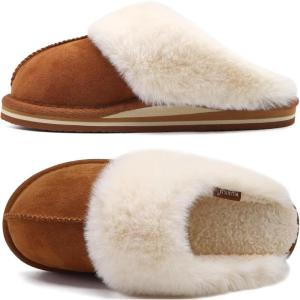 imageKuaiLu Womens Fluff Dual Memory Foam Slippers Ladies Cozy Arch Support Warm Scuff Slippers Slip on Comfy Winter House Shoes with NonSlip Indoor Outdoor Hard SoleChestnut