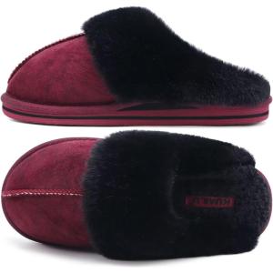 imageKuaiLu Womens Fluff Dual Memory Foam Slippers Ladies Cozy Arch Support Warm Scuff Slippers Slip on Comfy Winter House Shoes with NonSlip Indoor Outdoor Hard SoleRed