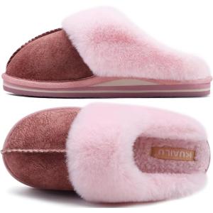 imageKuaiLu Womens Fluff Dual Memory Foam Slippers Ladies Cozy Arch Support Warm Scuff Slippers Slip on Comfy Winter House Shoes with NonSlip Indoor Outdoor Hard SolePink