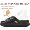 imageKuaiLu Womens Sandals with Arch Support Orthopedic Comfortable Lightweight Cushion Recovery Slides Summer Fashion Leather Casual Womans Plantar Fasciitis Sandals for IndoorampampOutdoor US Size 612Black
