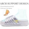imageKuaiLu Womens Sandals with Arch Support Orthopedic Comfortable Lightweight Cushion Recovery Slides Summer Fashion Leather Casual Womans Plantar Fasciitis Sandals for IndoorampampOutdoor US Size 612Silver White