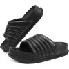 imageKuaiLu Womens Sandals with Arch Support Orthopedic Comfortable Lightweight Cushion Recovery Slides Summer Fashion Leather Casual Womans Plantar Fasciitis Sandals for IndoorampampOutdoor US Size 612Black