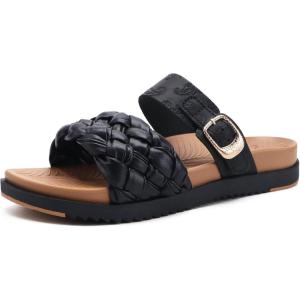 imageKuaiLu Womens Orthopedic Sandals Comfortable Arch Support Fashion Summer Beach Dressy Sandals With Leather Braided Adjustable Open Toe Cushion Travel Outdoor Plantar Fasciitis Shoes US Size511Tan Black