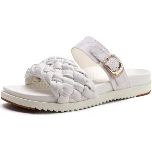 imageKuaiLu Womens Orthopedic Sandals Comfortable Arch Support Fashion Summer Beach Dressy Sandals With Leather Braided Adjustable Open Toe Cushion Travel Outdoor Plantar Fasciitis Shoes US Size511Bride White