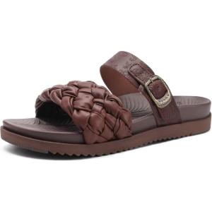 imageKuaiLu Womens Orthopedic Sandals Comfortable Arch Support Fashion Summer Beach Dressy Sandals With Leather Braided Adjustable Open Toe Cushion Travel Outdoor Plantar Fasciitis Shoes US Size511Brown